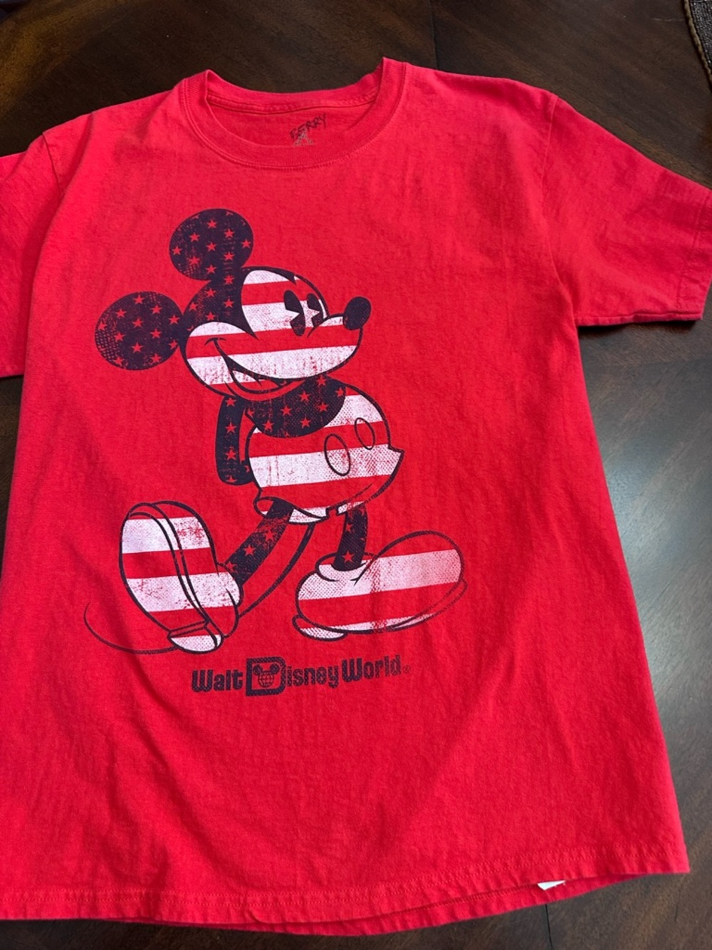 Walt Disney World Hanes Mickey Mouse USA Flag America Red Graphic Tee
